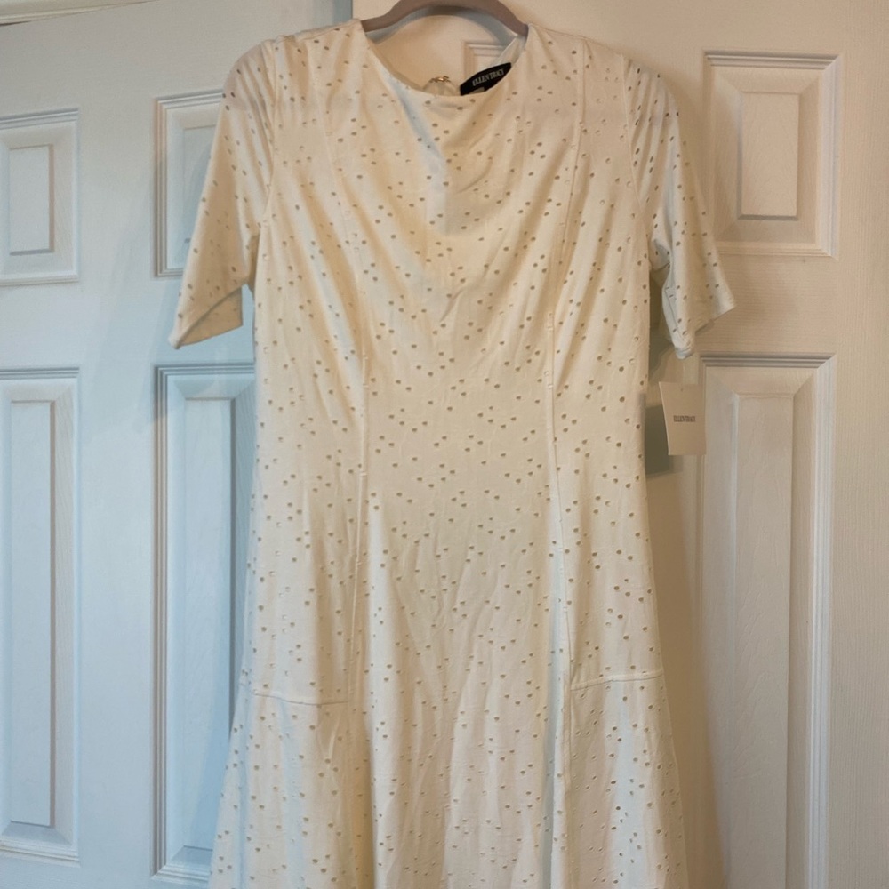New white mid length dress. By:Ellen Tracy